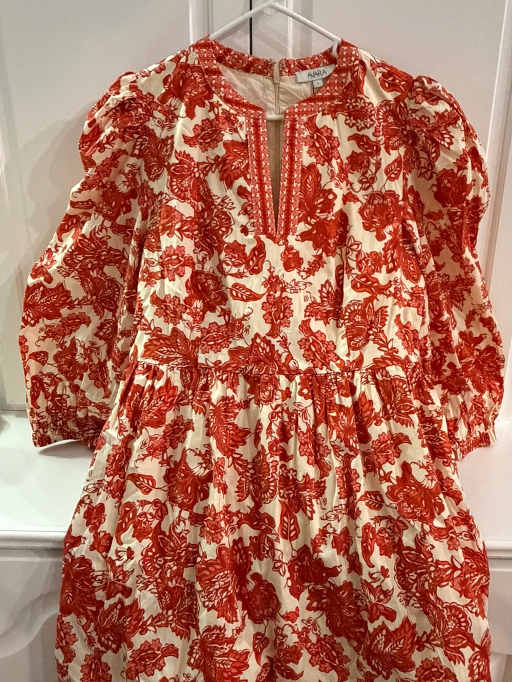 Avara Orange and Cream Floral Long-Sleeve Midi Dress